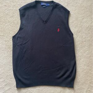 Polo Ralph Lauren Sweater Vest Mens Large Black VNeck Pima Cotton Pony Logo Knit